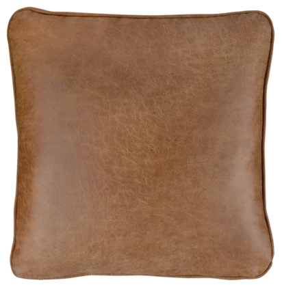 Front shot of faux leather pillow